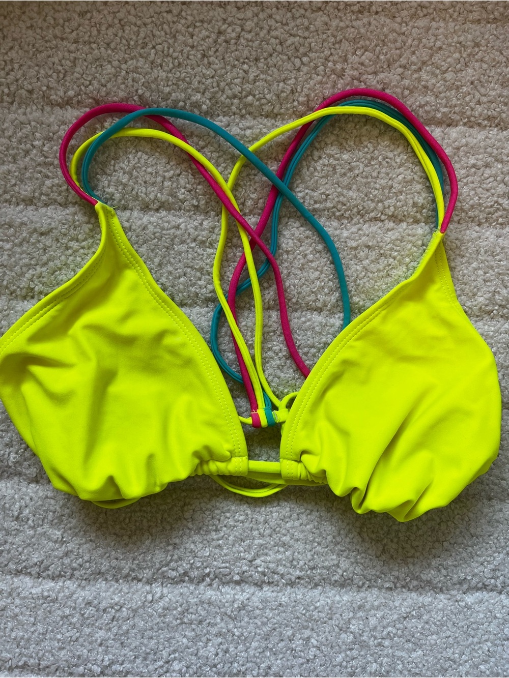 Xhilaration Neon Yellow Triangle Bikini Top with Pink & Teal Straps